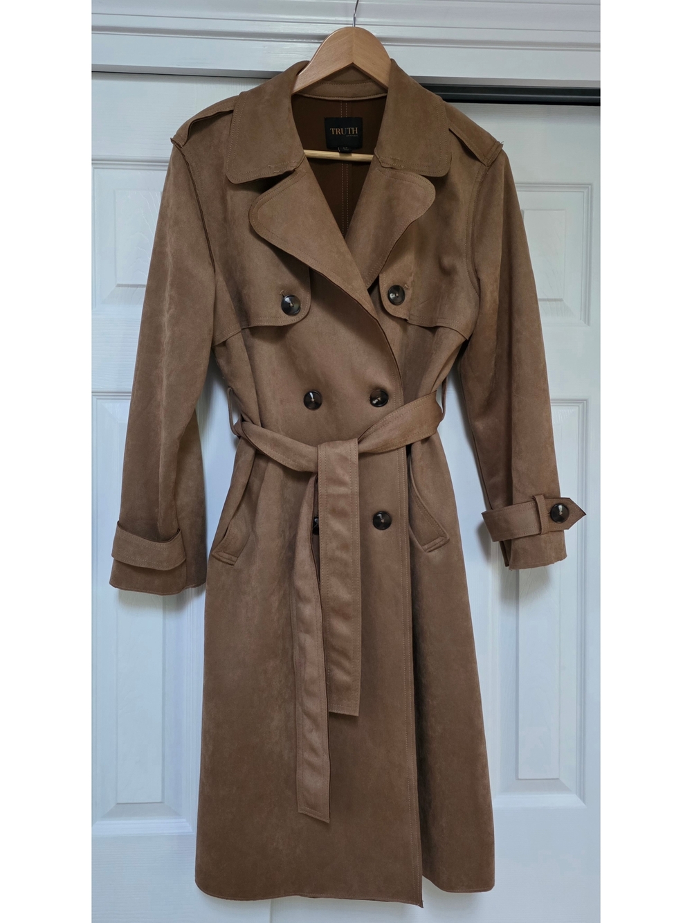 Truth By Republic Tan Faux Suede Trench Coat with Belt